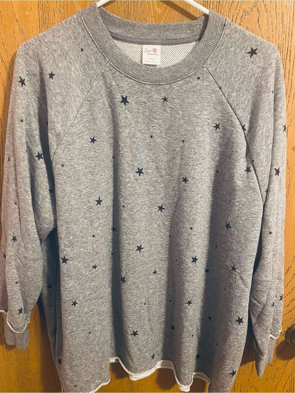 Cozy Grey Star-Print Women's Crewneck Sweater